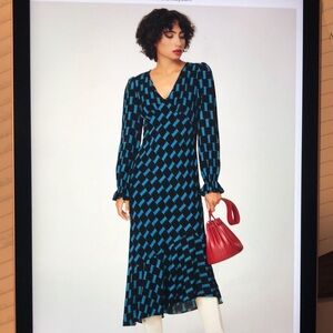Diane Von Furstenberg Manal Geo-print Midi Dress Black/Teal Size 6